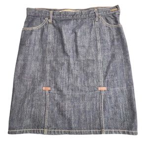 GAP Dark Blue Denim Tailored Skirt w/leather detail at two front splits. Sz 10